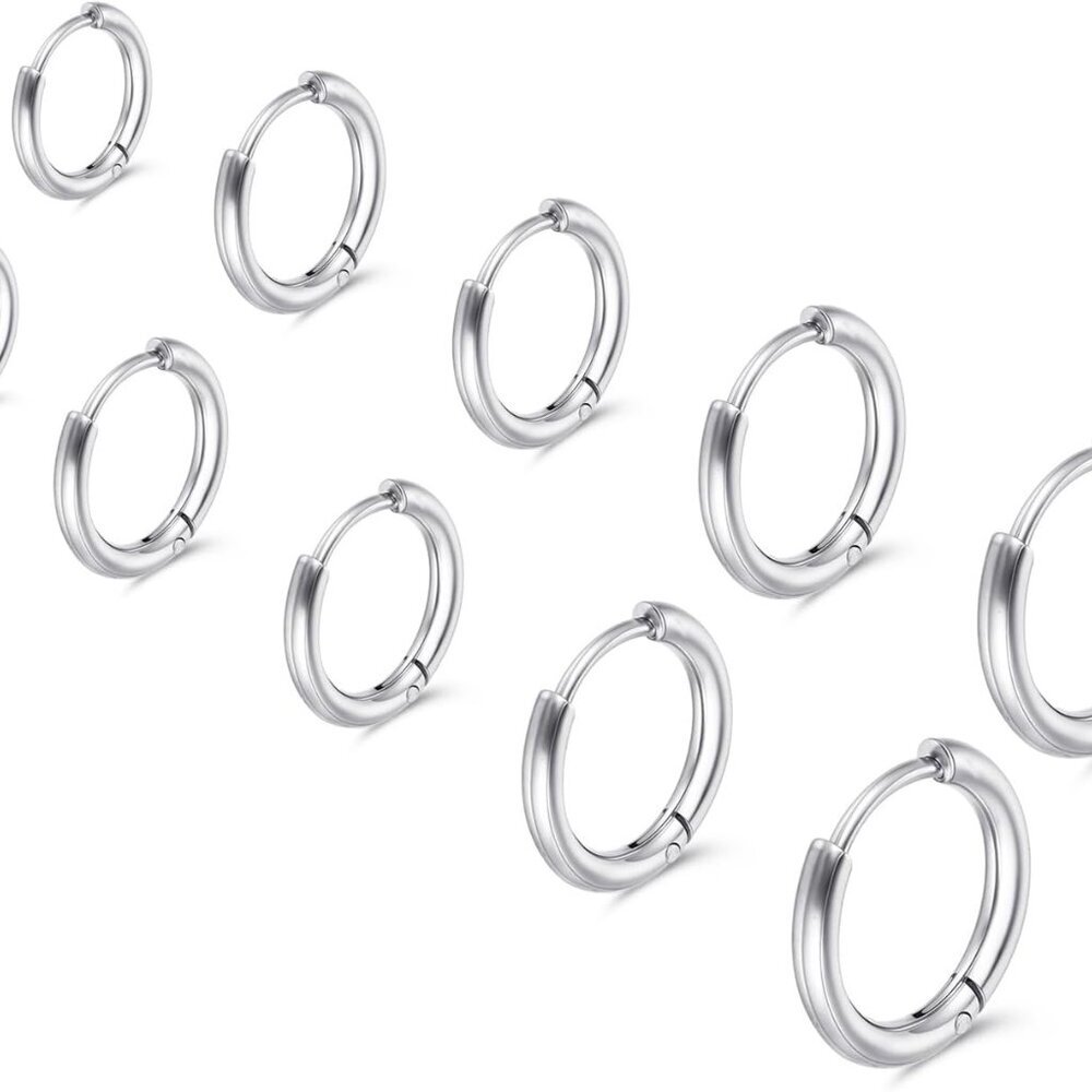 Unisex Stainless Steel Mini Hoop Earrings Set 6-14mm for Piercing & Gifts